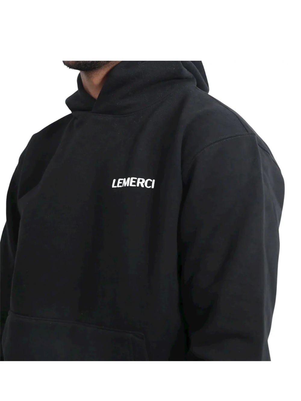 Lemerci new Men's Black Hoodie - Minimal Logo Pullover XL